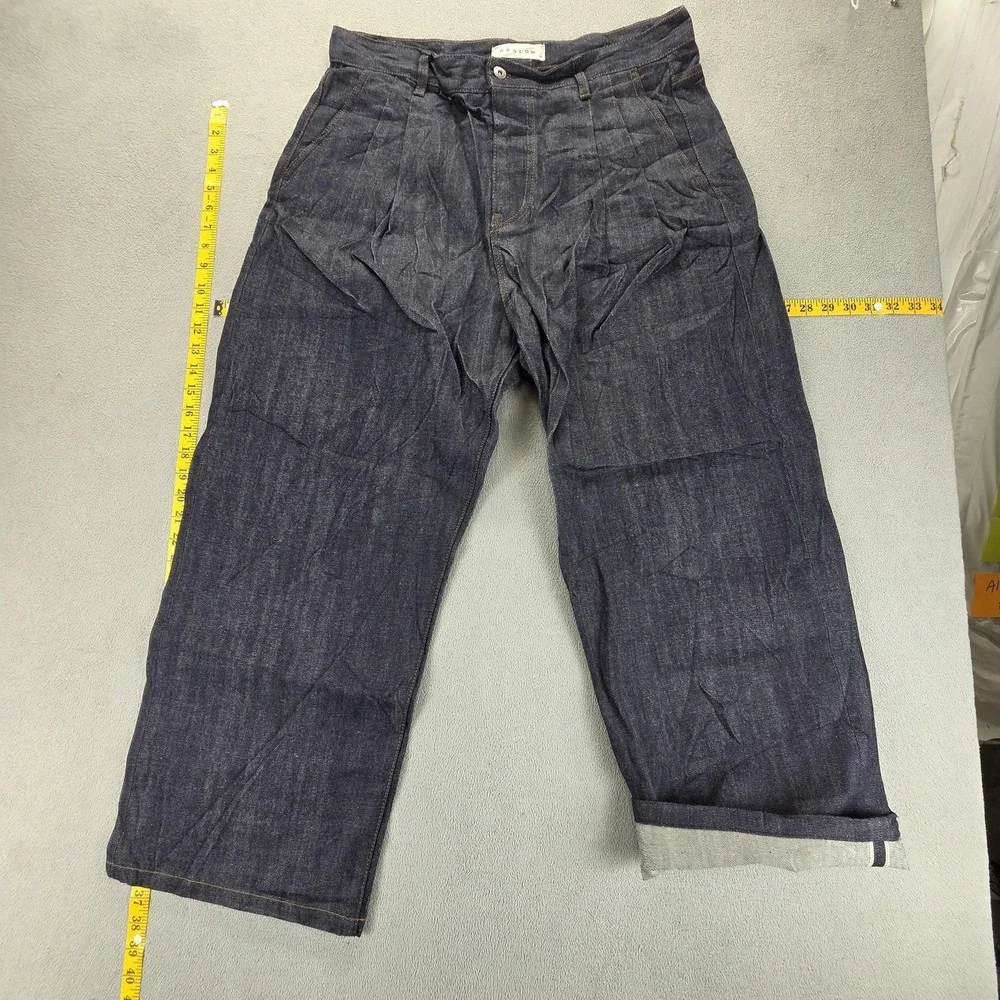 Beslow Jeans Mens Blue Selvedge Baggy Wide Leg Y2K Skater Hip Hop Fits 34x28